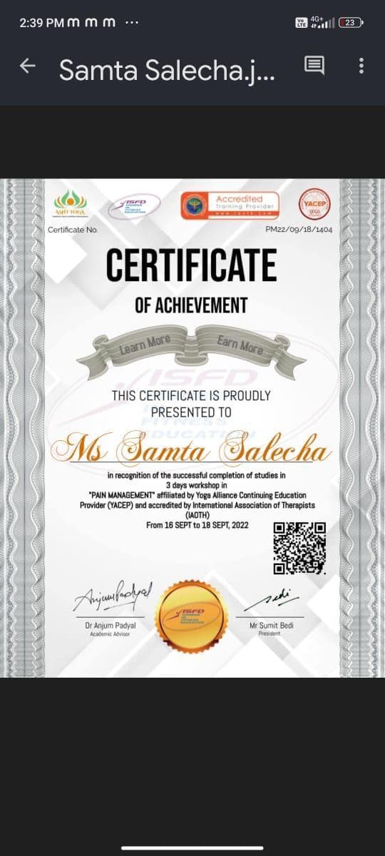 Aura Yoga & Slimming Centre Certification 2